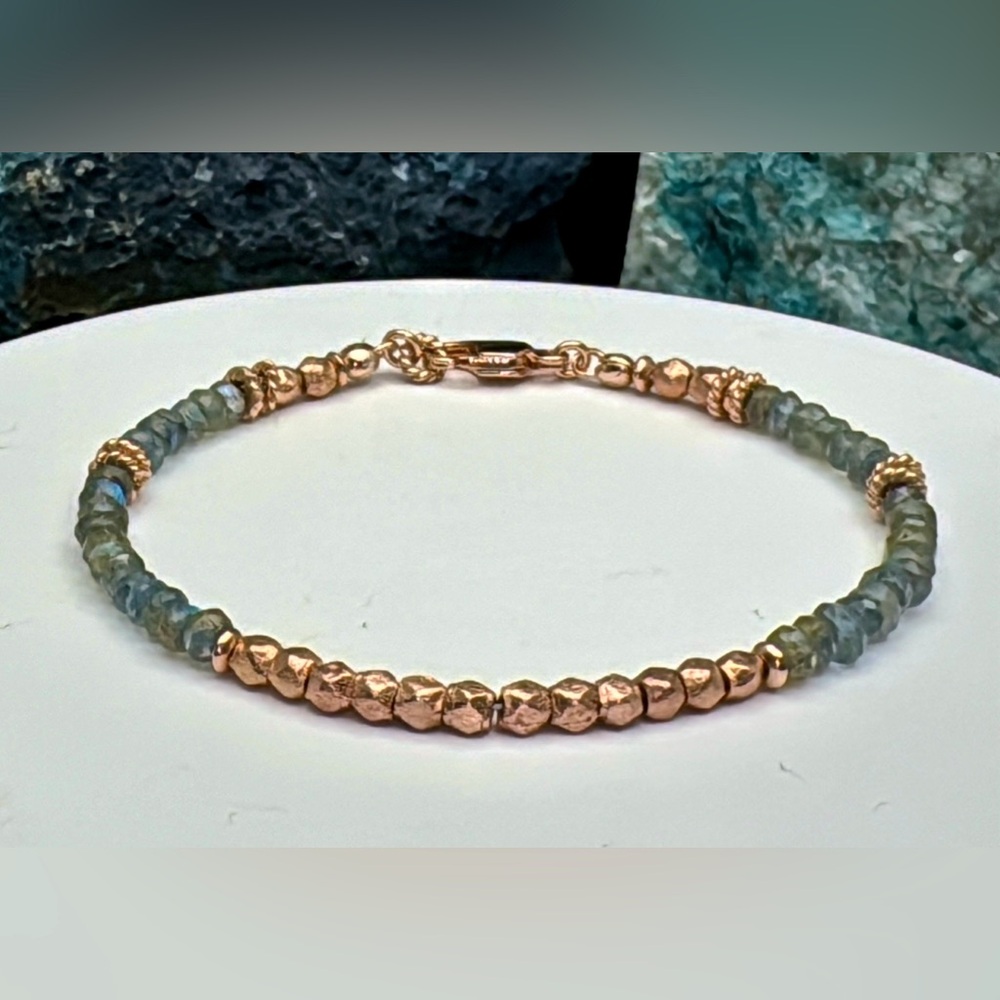 Labradorite Gemstone Rose Gold Vermeil Bracelet.